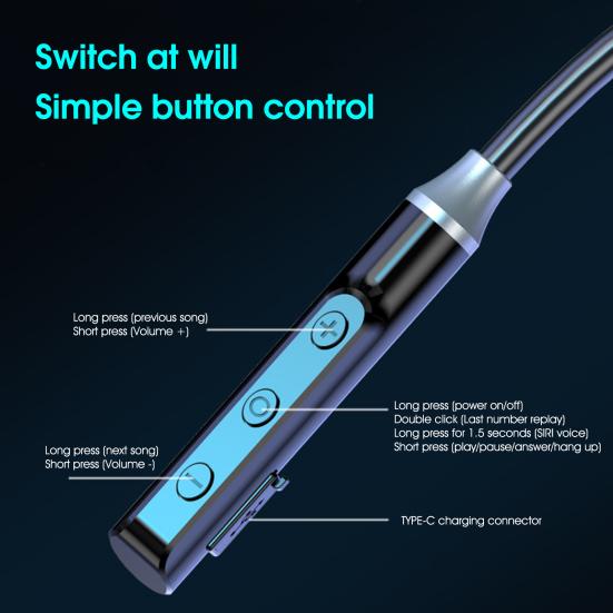 Беспроводные наушники Mega Bass Интеллектуальное шумоподавление IPX5 Водонепроницаемые Bluetooth-совместимые 5.2 Нашейный стерео спортивный вкладыш для занятий спортом