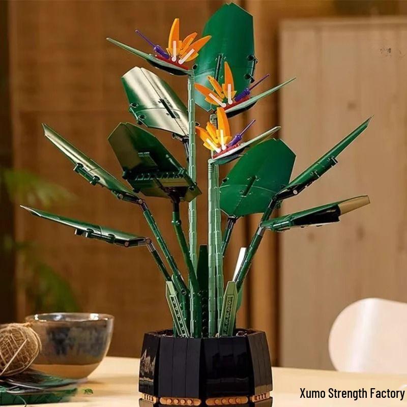 Цветочный букет и Райская птица из строительных блоков, совместимых с LEGO: Элегантный декор гостиной и подарок для мужчин, женщин и пар