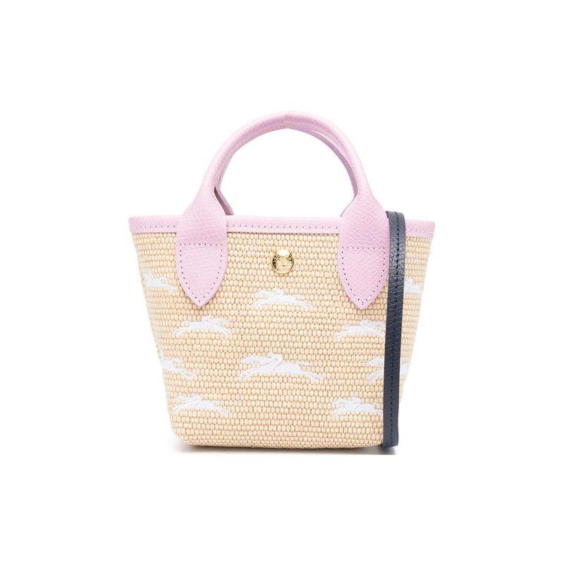 Longchamp Складная сумка-корзина с логотипом и застежкой-кнопкой, кожаная мини-сумка, женская сумка, бежевый, розовый 10206HCFP75