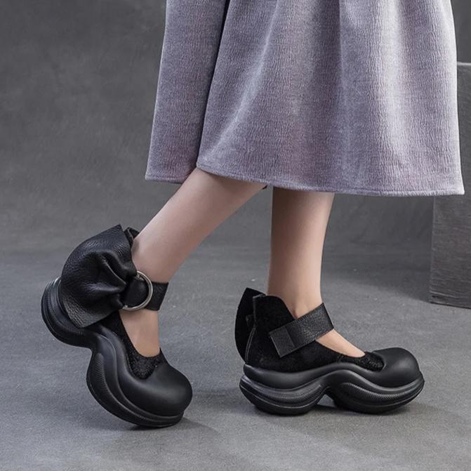 Johnature Удобные босоножки на платформе из натуральной кожи, увеличивающие рост, в стиле колледжа, женские туфли