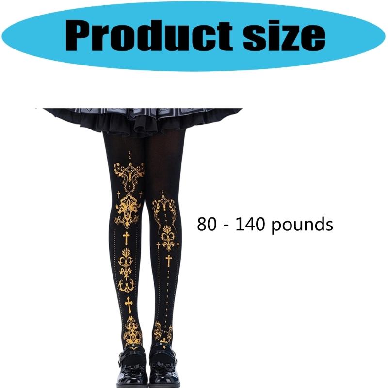 Women's Japanese Gothic Grunge Pantyhose Stockings Harajuku Aesthetic Crosses Print Opaque Tights Leggings Hosiery