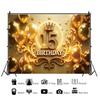15th Birthday Theme Backdrop Black Gold Glitter Balloon for Women Men Boy Girl Party Decorations Balloon Banner Photography Prop