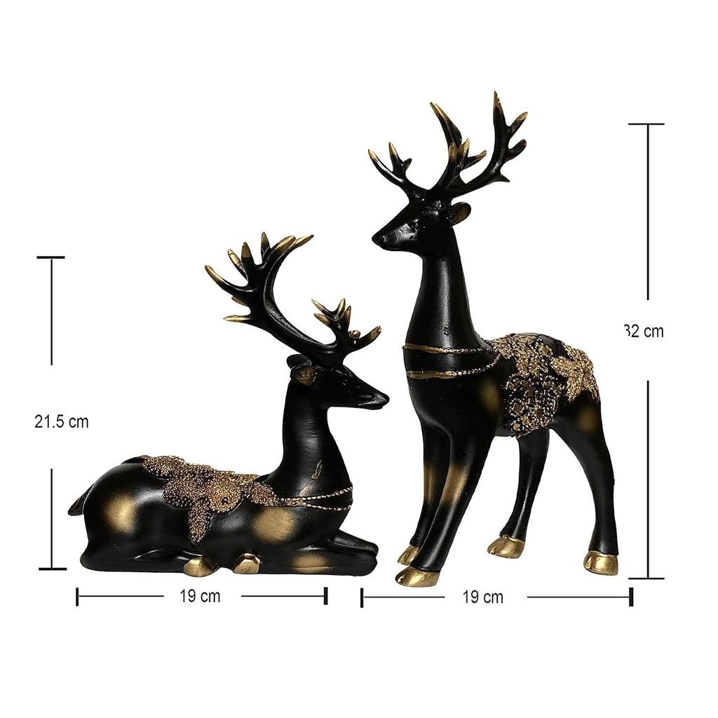 New Resin Golden and Black Reindeer Sculptures | Beautiful Home Decor | Lifts Up Energy of Your Room (Pack of 2, Black)