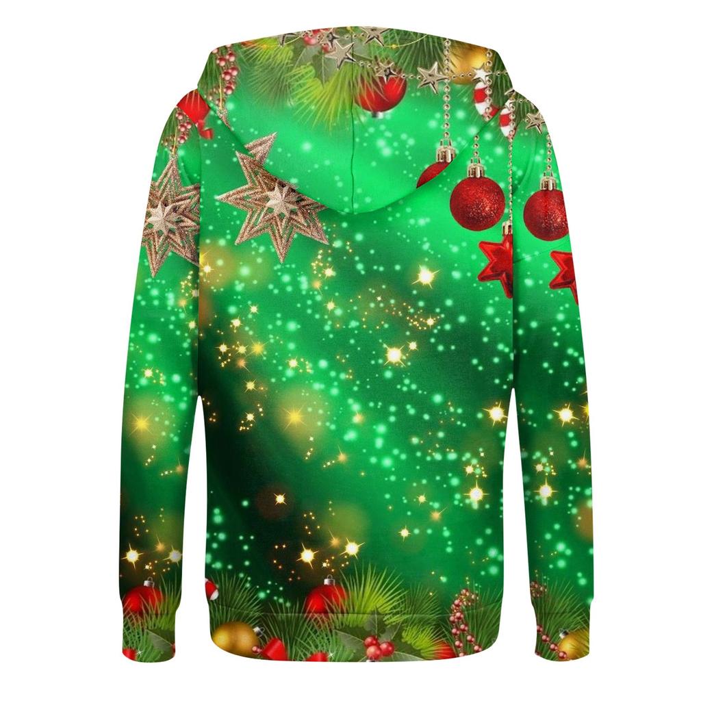 Женская мода повседневная рождественская печатная толстовка осень и зима длинный рукав с карманом кардиган куртка куртка с капюшоном пальто