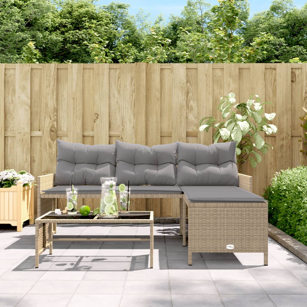 Vidaxl Narożnik Z Poduszkami I Stolikiem, Rattan Pe, Mieszany Beż