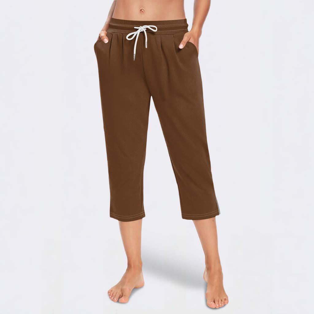 Women's Loose Mid-Low Waist Cropped Casual Drawstring Cropped Pants