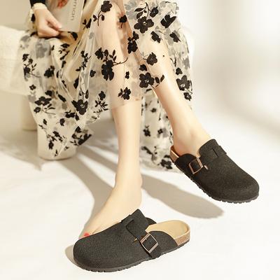 Летающая вязка полу-тапочки с плоской подошвой удобные вязаные повседневные сумка-голова с одной педалью женские тапочки