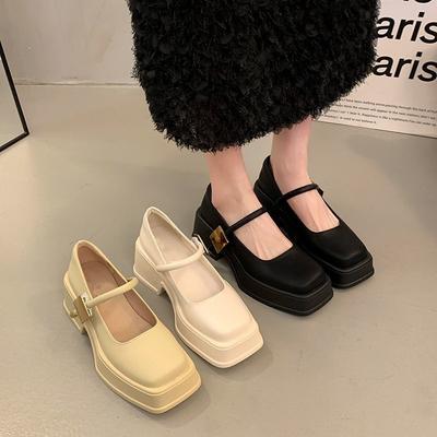 Туфли на толстом каблуке в британском стиле, маленькие кожаные туфли для детей, лето 2025, новые французские туфли на высоком каблуке для работы, весна и осень, вечерние туфли, лодочки