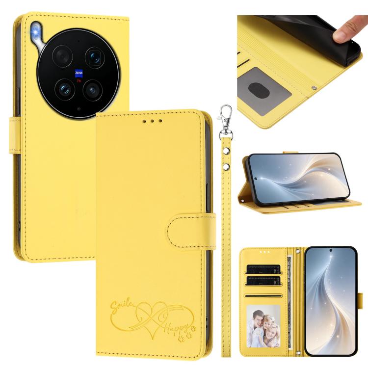 Happy Heart Pattern Magnetic Closure Vegan Leather Phone Case With Wrist Strap For vivo X200 FE
