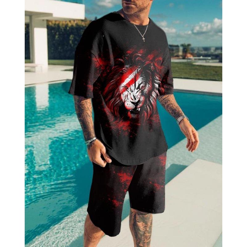 Новый мужской комплект одежды, летний наряд, футболка с 3D-принтом, шорты, 2 предмета, свободный спортивный костюм, повседневный спортивный костюм Love Eagle