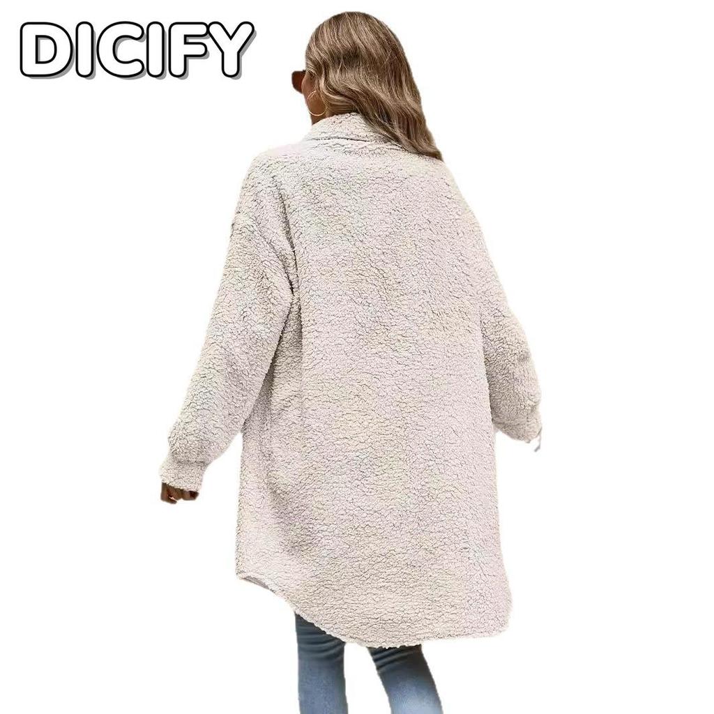 DICIFY Женские винтажные повседневные однотонные куртки и пальто с воротником-поло с длинными рукавами и осенне-зимним принтом