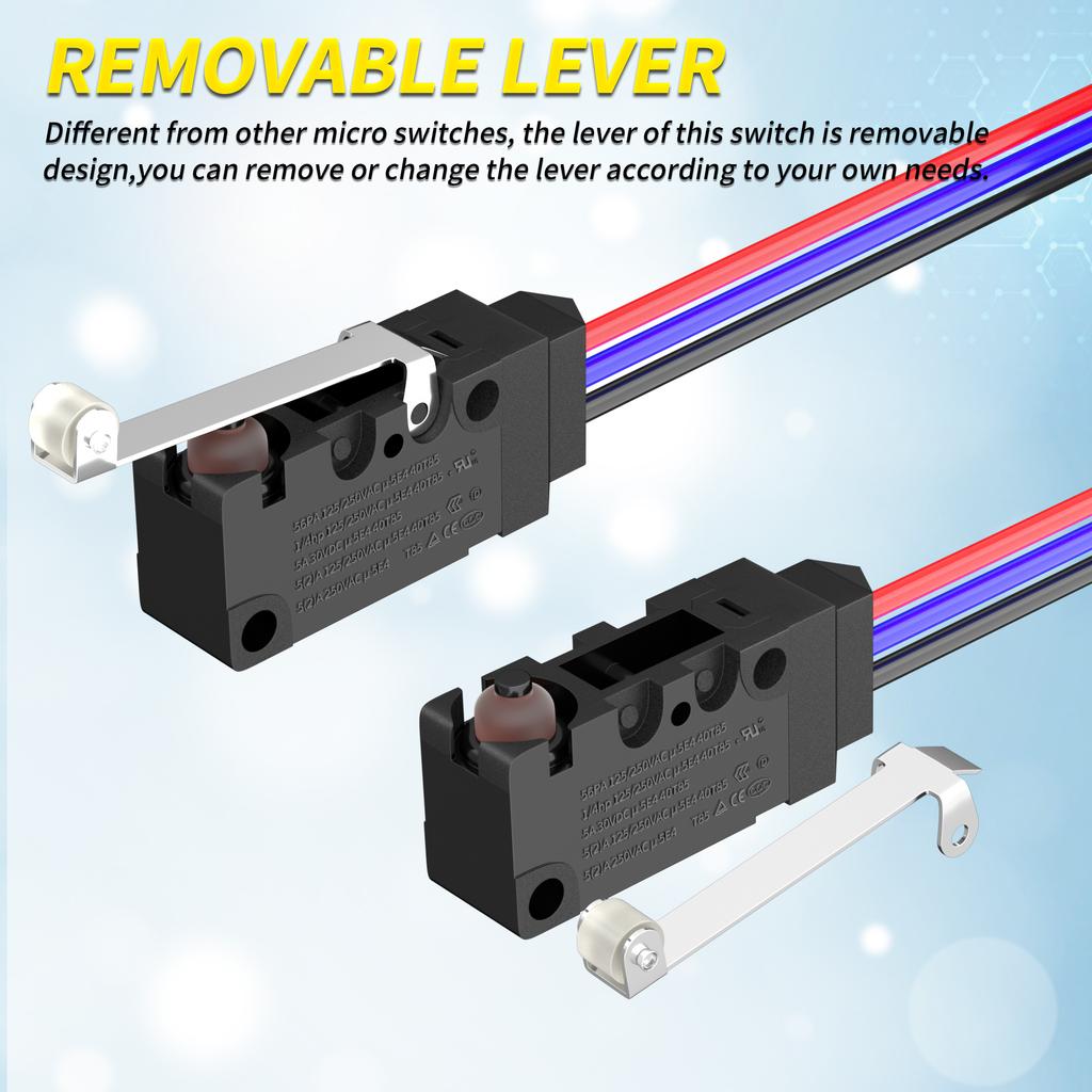 2шт водонепроницаемый микроконцевой выключатель с длинным прямым роликовым рычагом SPDT 3 PIN предварительно смонтированный 10A 125 250V микропереключатель для электронного