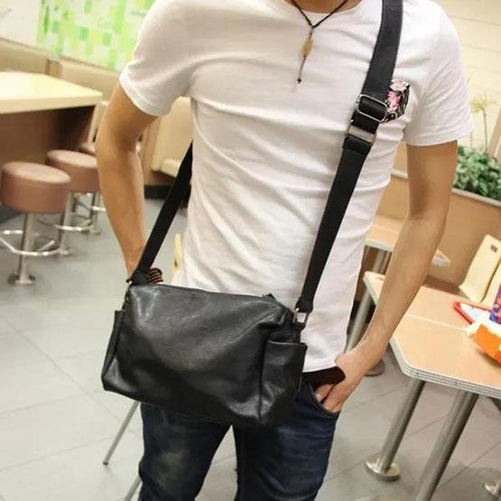 Мужская маленькая сумка, мини-сумка для мобильного телефона, однотонная сумка из мягкой кожи на одно плечо, универсальная деловая сумка