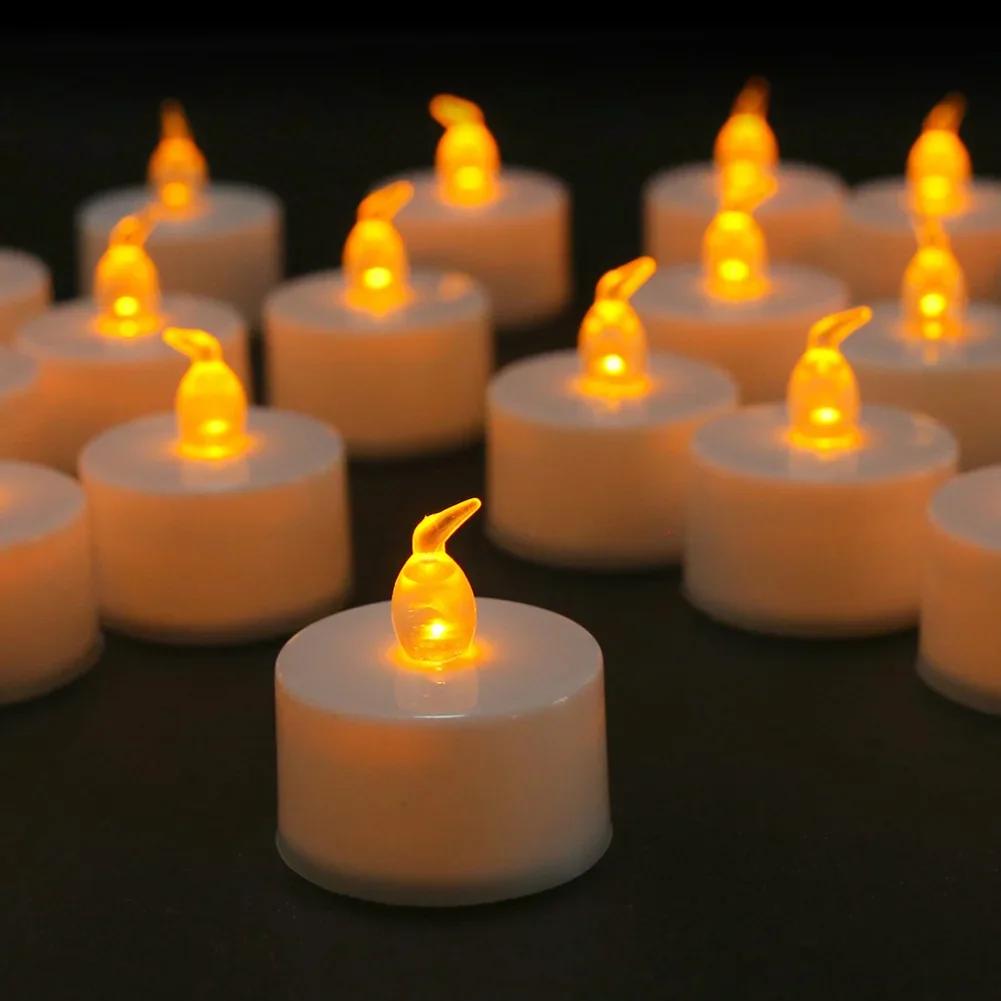 12/24Pc Flameless Flickering LED Tea Light Candles Battery Operated Warm Yellow Electronic Tealight For Aniversary Wedding Decor