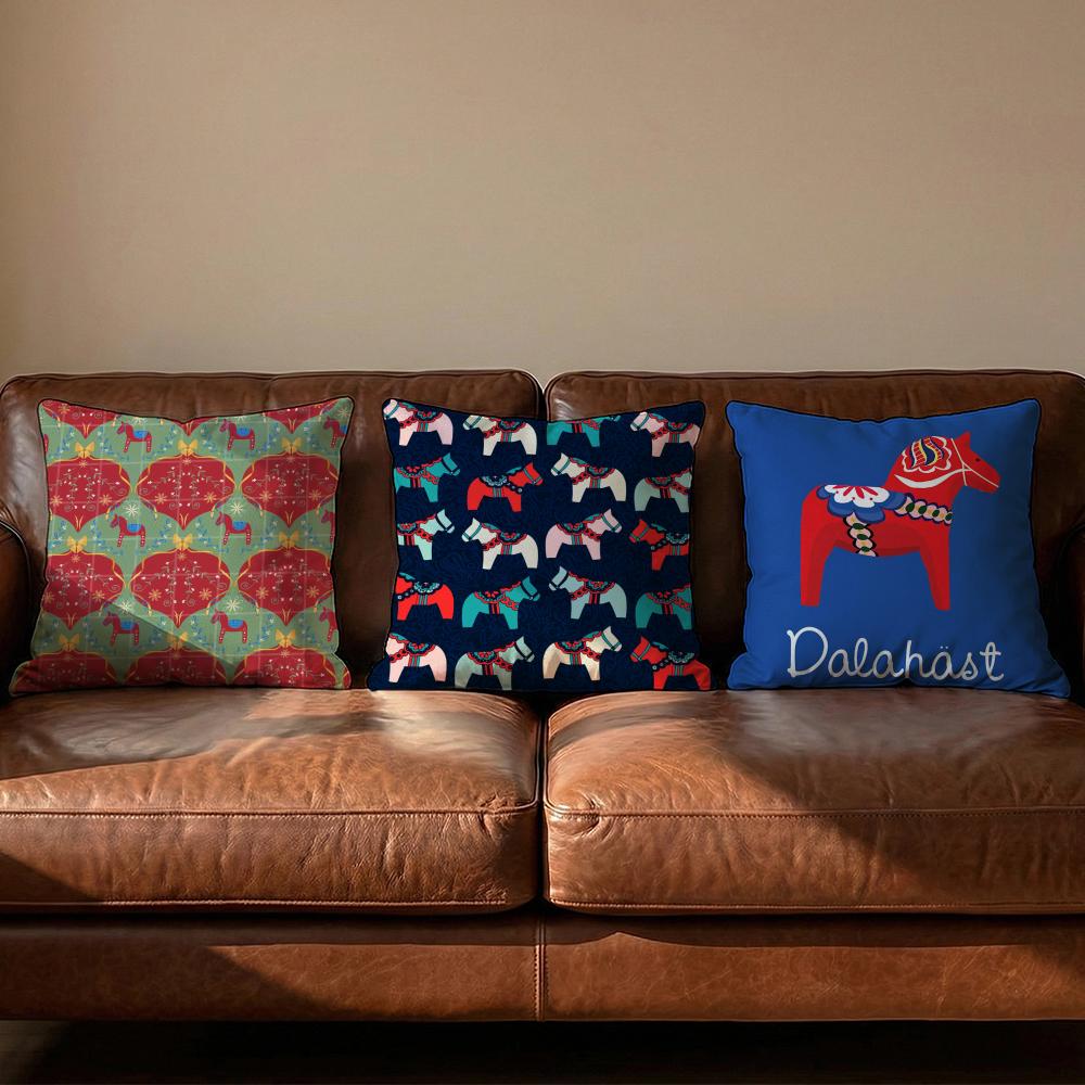 Dala Horse Print Cushion Cover Soft Reversible Durable Pillow Cover MultiScene Use for Home Car Daily Comfort