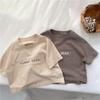 Детская футболка из чистого хлопка, летние свободные корейские повседневные топы с короткими рукавами и нашивкой для мальчиков и девочек