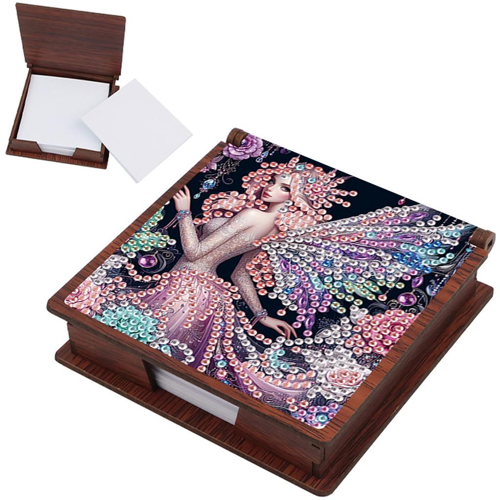 Wooden DIY Diamond Painting Kit Note Box Contains 160 Sheets of Paper Memo Paper Storage Box Diamond Art for Office Desk