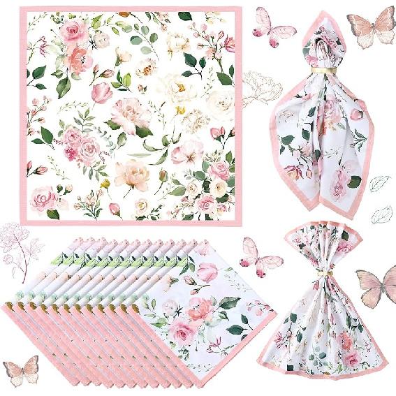 12 Pcs Eucalyptus Greenery Cloth Napkins 20"x20" Washable Dinner Tea Party Napkins for Kitchen Party Wedding Restaurant Indoor Outdoor Botanical