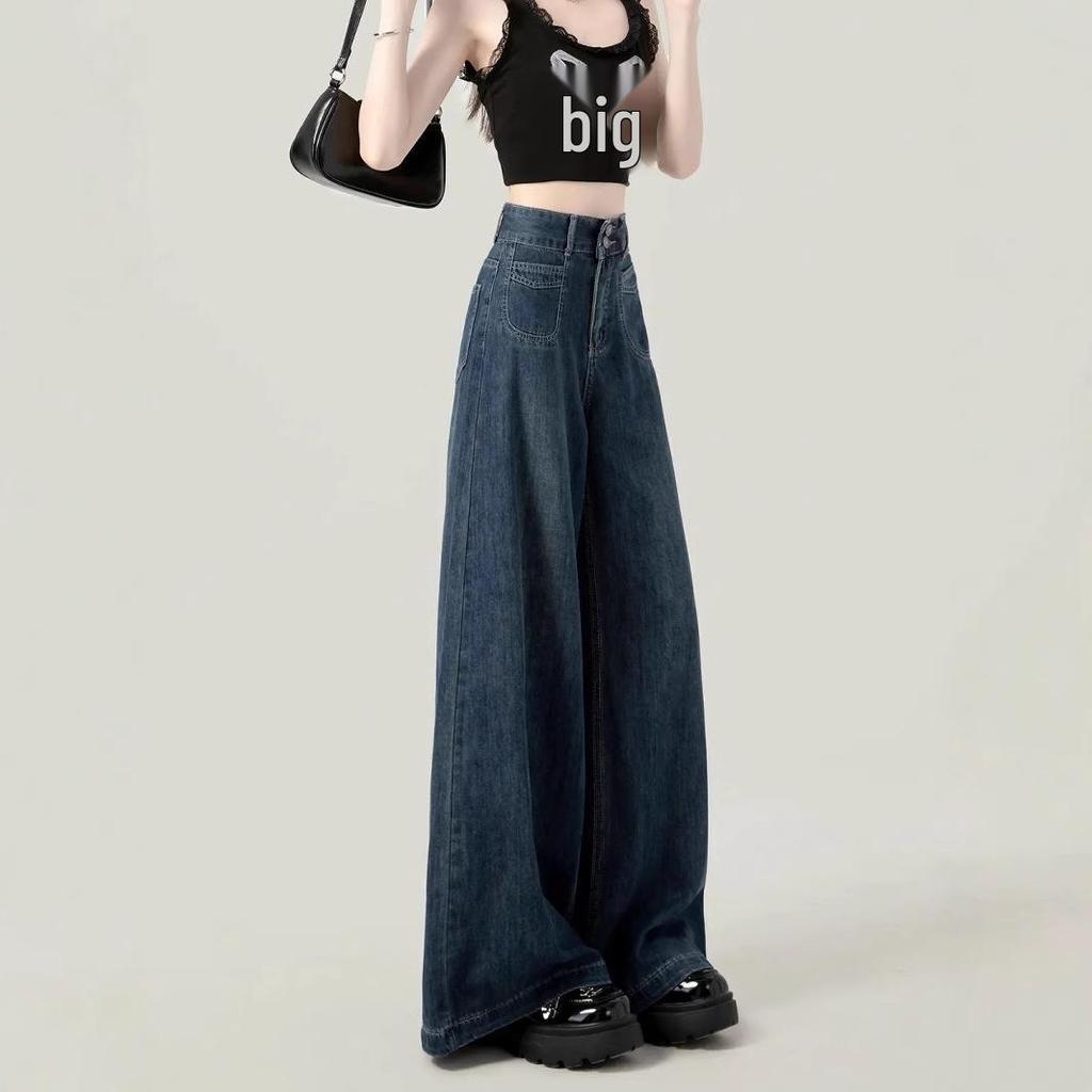 Женские ретро джинсы с высокой посадкой и широкими штанинами - Коллекция Весна/Осень 2025, Свободный крой, Приталенные, Длина в пол