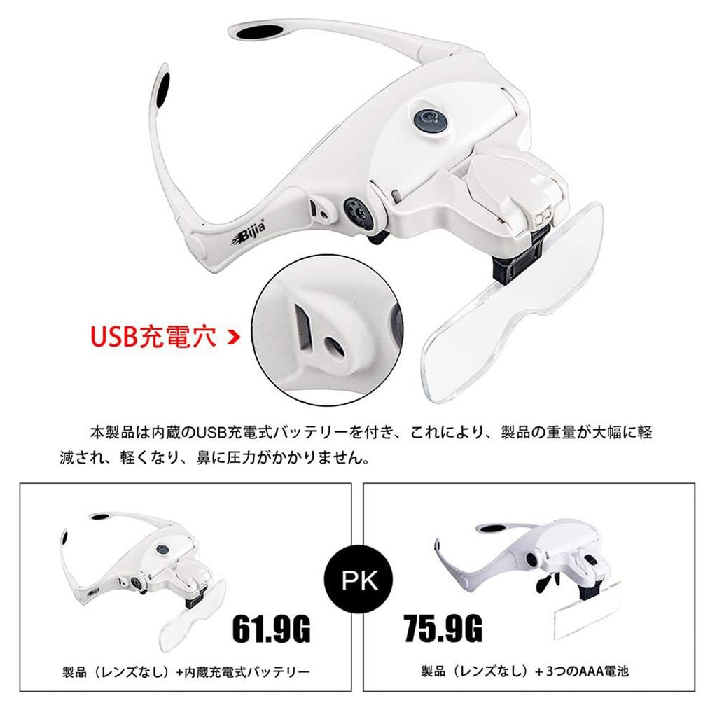 Bijia Очки Модернизированная USB Перезаряжаемая Головная Лупа со Светодиодной Подсветкой и Эластичной Лупой для и Точности 5 Сменных Линз