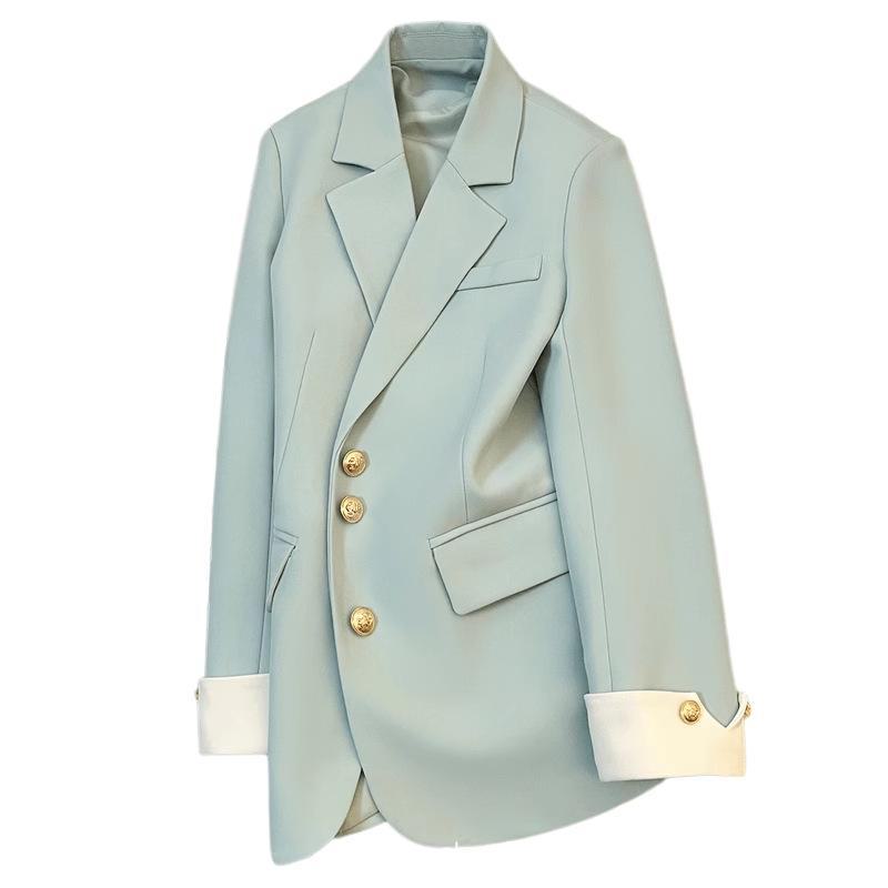 Женский пиджак свободного кроя зеленого цвета 2024 года для профессионального костюма — маленькая коллекция, весна и осень