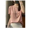 Spring and Summer Women's T-shirt Silk Loose Round Neck Solid Colour Temperament Short-sleeved T-shirt Tops