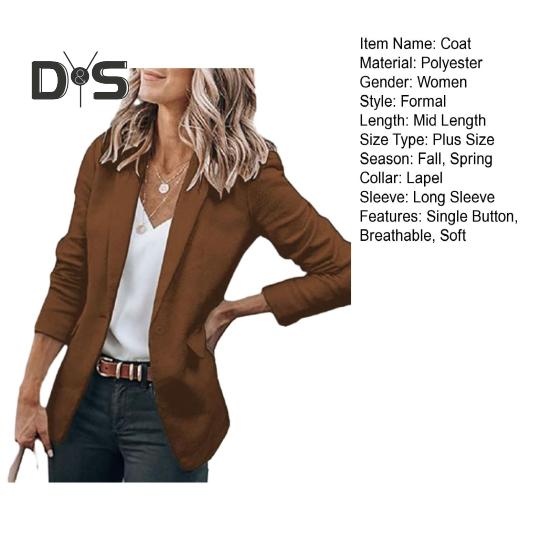 Женское пальто Slim Fit с длинным рукавом Сплошной цвет Формальный деловой стиль OL Коммутирующий стиль Кардиган на одной пуговице Леди Офисный пиджак Весенне-осенний пиджак