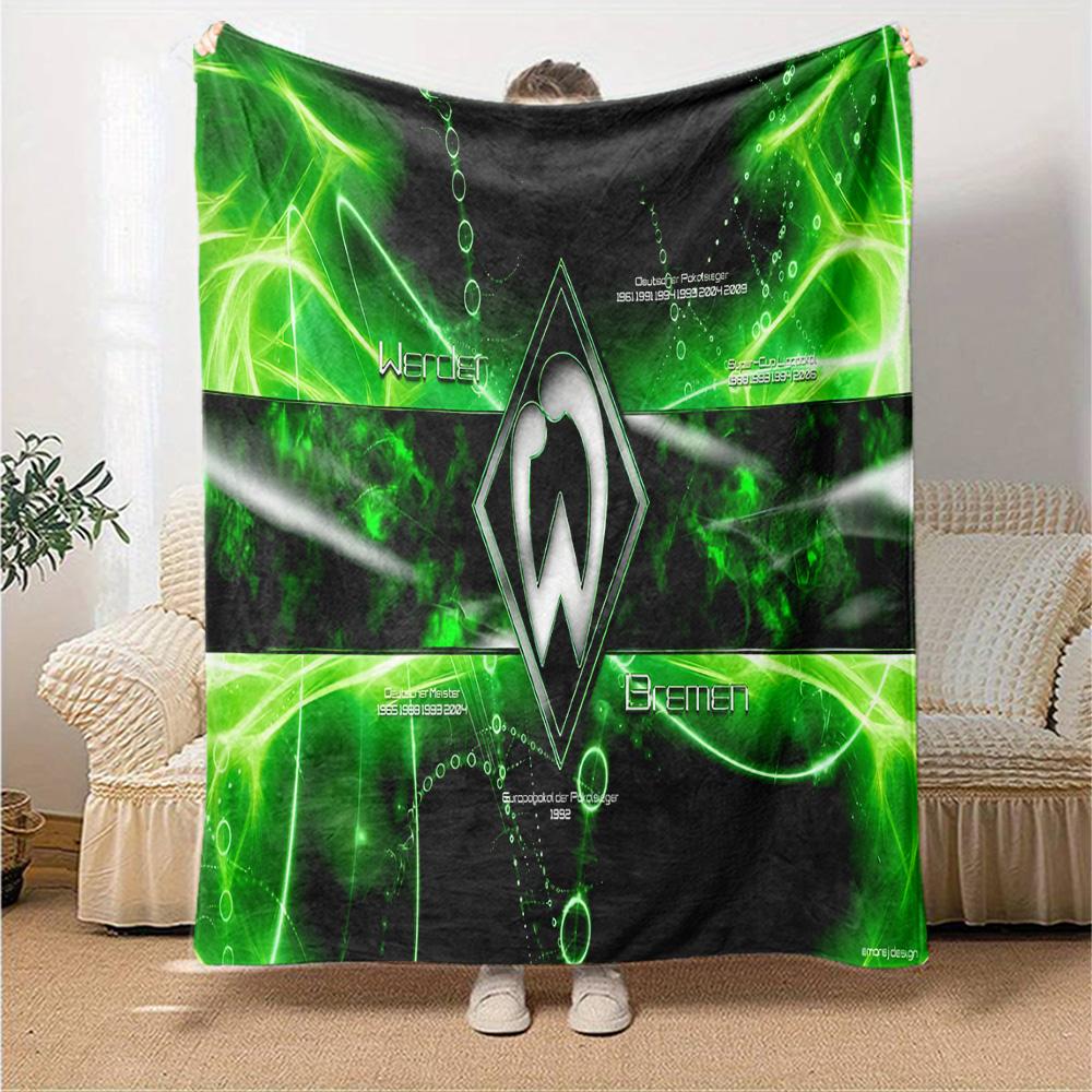 Green Bremen Pattern Flannel Blanket, Soft Polyester, Modern Design, All-Season for Camping, Travel, Gifts for holidays or birthdays