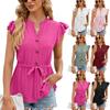 Summer Women's T-shirt Solid Color Button Up Loose T-shirt Top