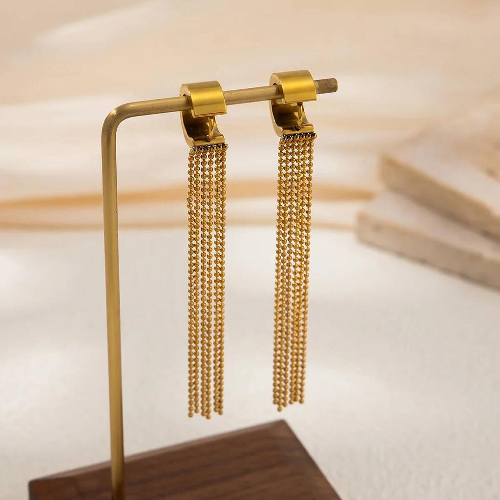 Salircon Vintage 18K Gold Plated Stainless Steel Tassel Long Drop Earring for Women Trendy Piercing Ear Waterproof Charm Jewelry