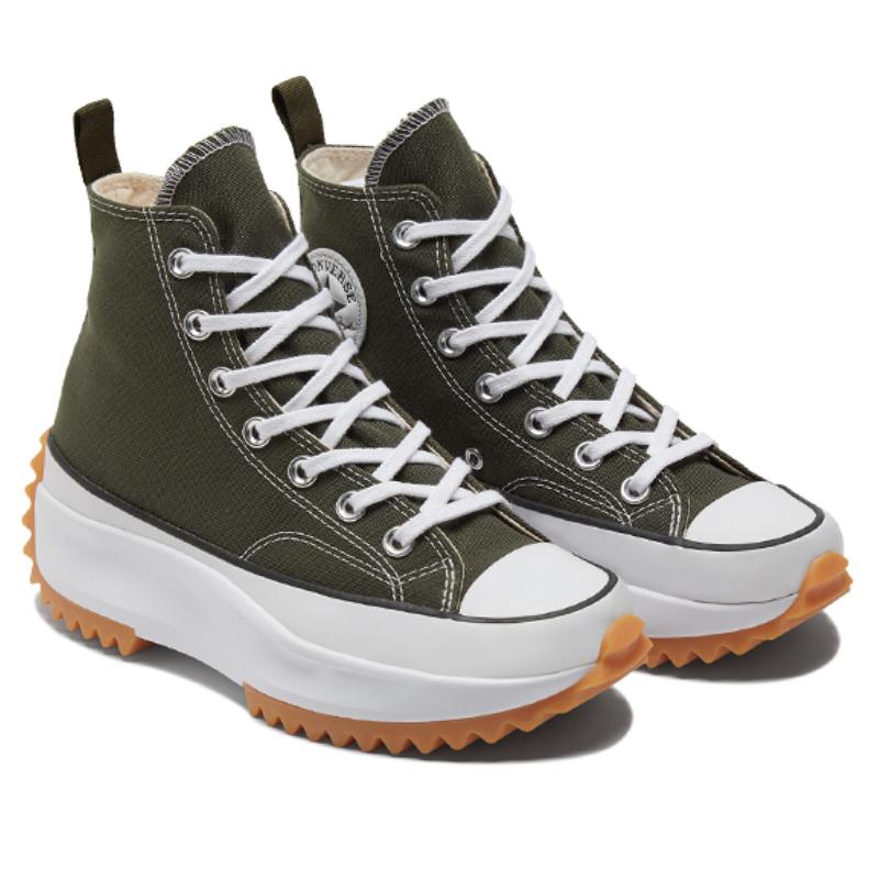 Converse Run Star Hike Heightened Platform High Top Canvas Shoes Unisex Army Green