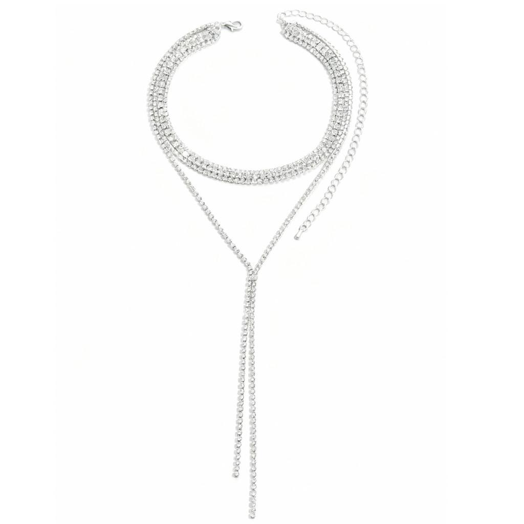 Fashionable Layered Necklace For Women With Cubic Zirconia Crystals And Geometric Line Art For Stylish Looks