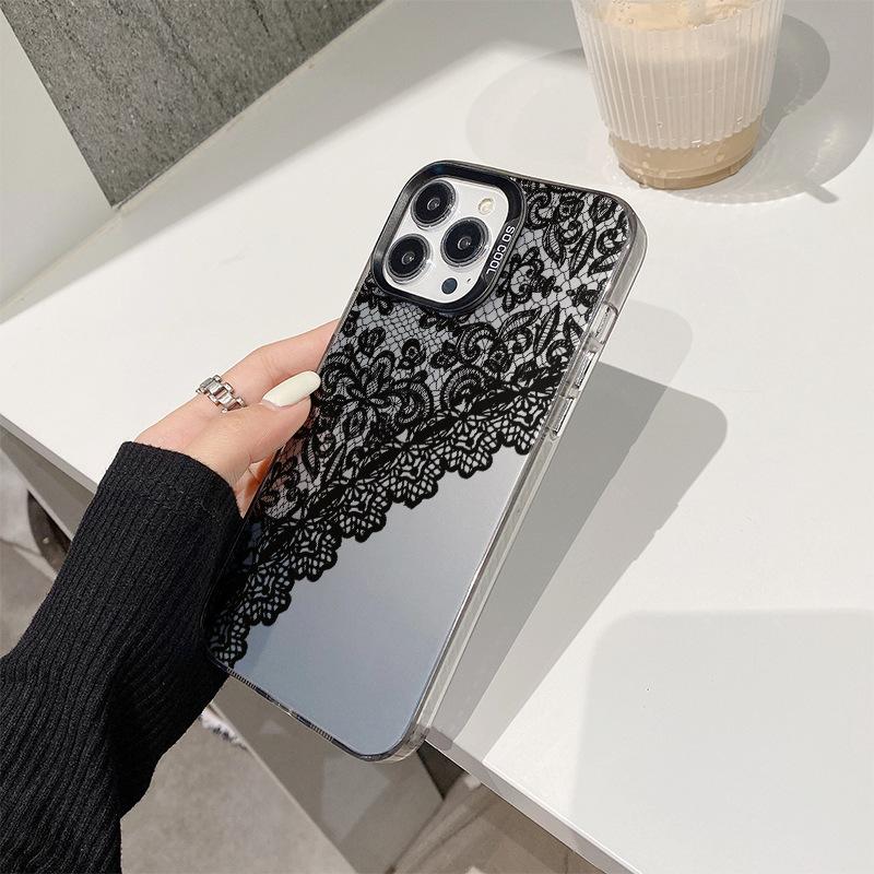Черное кружево для Apple 15 Новый 14plus Матовый 13 Премиальный защитный чехол 11promax Чехол для телефона