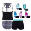 Kids Girls 3 Pieces Swimsuit Sleeveless Floral Printed Tops with Shorts Bottoms Set Tankini Bathing Suit