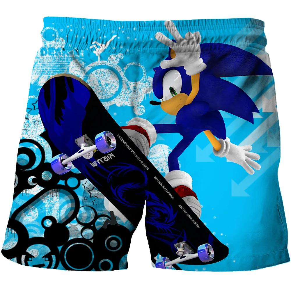 2025 MINISO Пляжные штаны для детей 4-14 лет Шорты Sonic 2 Штаны для девочек и мальчиков Штаны Харадзюку Для детей 3D Мультяшный принт Детские штаны