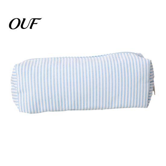 Stylish Pencil Bag for Office Striped Case, Large Capacity with Full-Opening Zipper Organizer, Lightweight Pen Case Commuters Durable Polyester