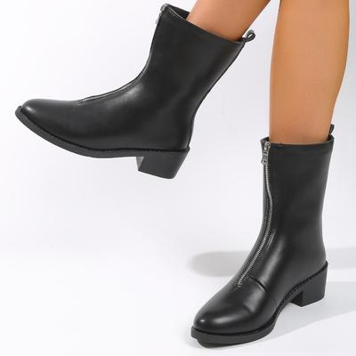 Обувь для женщин Модные весенние и осенние женские сапоги до середины икры Однотонные с острым носком Средний каблук Молния Zapatillas De Mujer