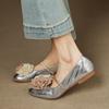 Four Seasons Wear Light Mouth Foot Set Lazy Shoes New Women's Casual Single Shoes Low Heel Large Size Round Head Leather Silver Flat Heel