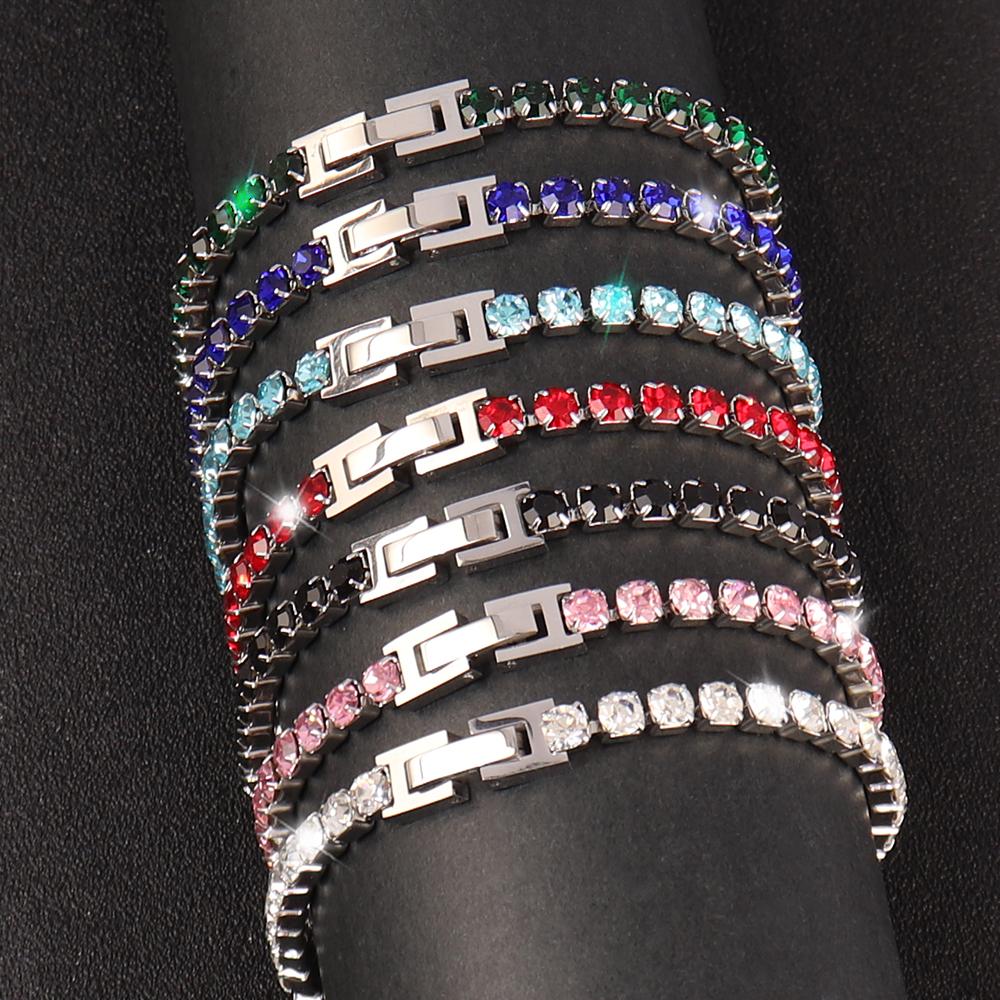 316L 4mm Stainless Steel Bracelet For Women Men's Hip Hop Tennis Chain Bracelets Luxury Color Crystal Zircon Bracelet Jewelry