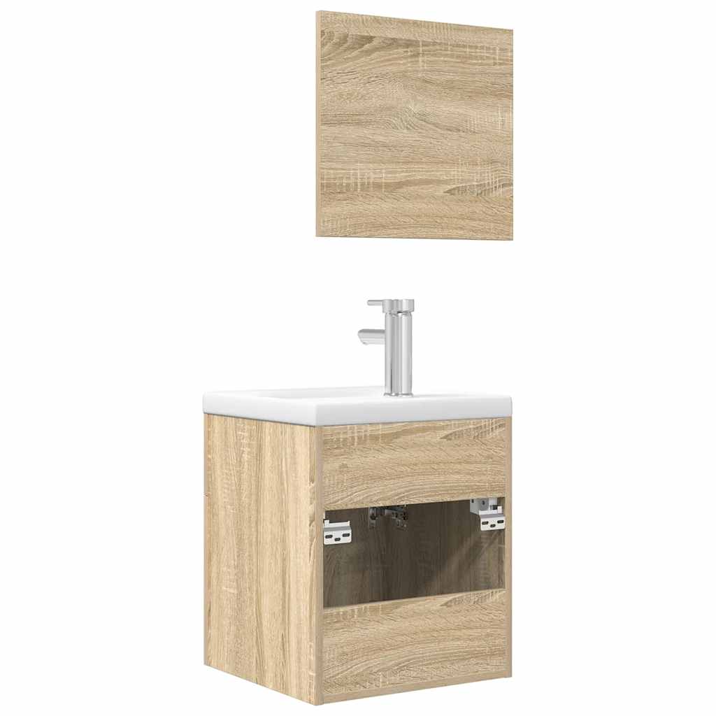 3 Piece Bathroom Furniture Set Sonoma Oak Wood Based Material