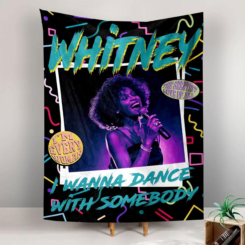Neon retro design with colorful squiggles and a singer holding a mic. Patterned tapestry for bedroom and living room home decor