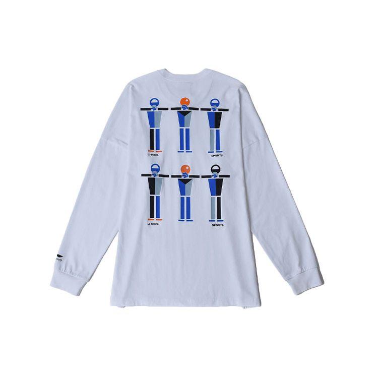 Li Ning Sports Fashion Series Paris Fashion Week свободная повседневная футболка с круглым вырезом и длинным рукавом для мужчин, топы, стандартный белый цвет AHSR387-1