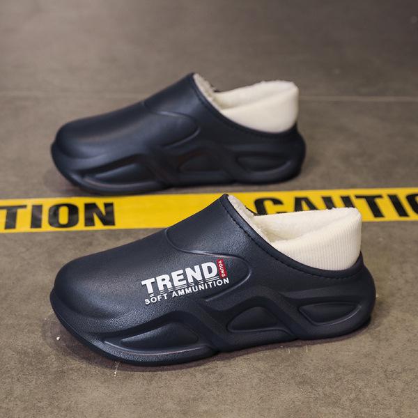 2024 Новые мужские водонепроницаемые хлопковые тапочки на каблуке — нескользящие, устойчивые к фекалиям, идеально подходят для использования в помещении и на улице осенью и зимой.