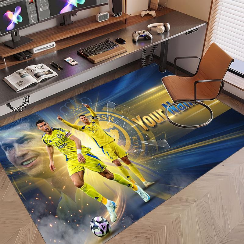 Custom Rug Cristiano Ronaldo Pattern Print Name Text Soft Non‑Slip Floor Carpet for Home Indoor Decoration