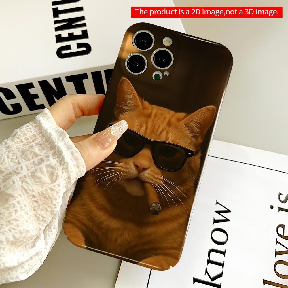 Sunglasses & Cigar Orange Cat Phone Case All inclusive film hard phone case, compatible with iPhone 18 Pro Max 17 16 15 14 13 12 11