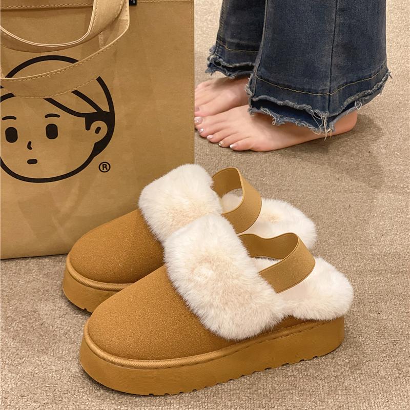 Новые стильные женские шерстяные тапочки, женская одежда, новые меховые сапоги One Plus Velvet Snow Boots Bao Head Winter Thick Sole Half Mop Cotton Shoes