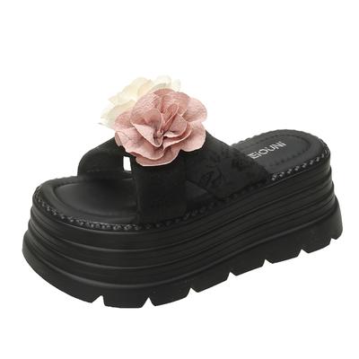 Модные женские шлепанцы на высокой платформе 8 см, лето 2025, новинка, на толстой подошве, женские туфли на высоком каблуке, цветочные пляжные сандалии, этнические шлепанцы