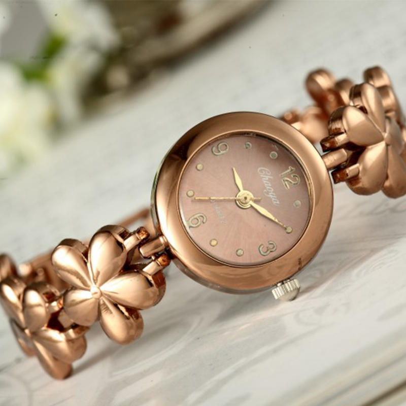 Female Watches Women Quartz New Analog Wristwatch Rose Gold Color Flower Bracelet Watch