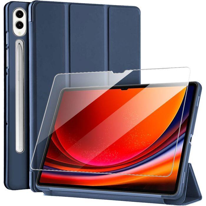 Coque + Verre Trempé - E.F.Connection - pour Samsung Galaxy Tab S9 Plus/S10 Plus - Antichoc - Bleu Foncé - 12,4 Pouces