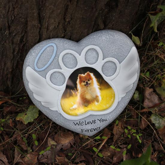 Pet Photo Frame Tombstone Weatherproof Long-Lasting Personalized Pet Memorial Stone Resin Dog Memorial Gift